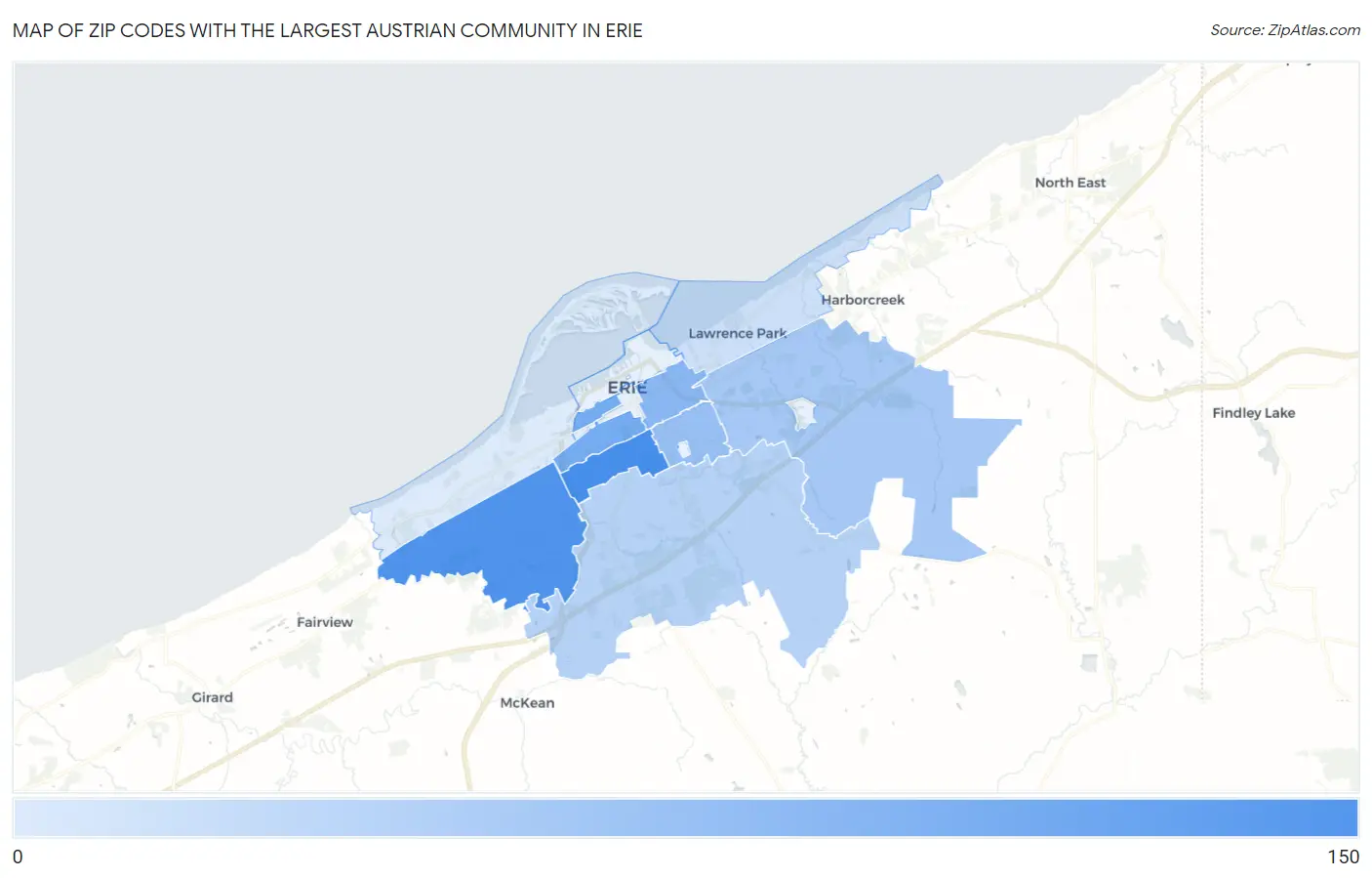 Zip Codes with the Largest Austrian Community in Erie Map
