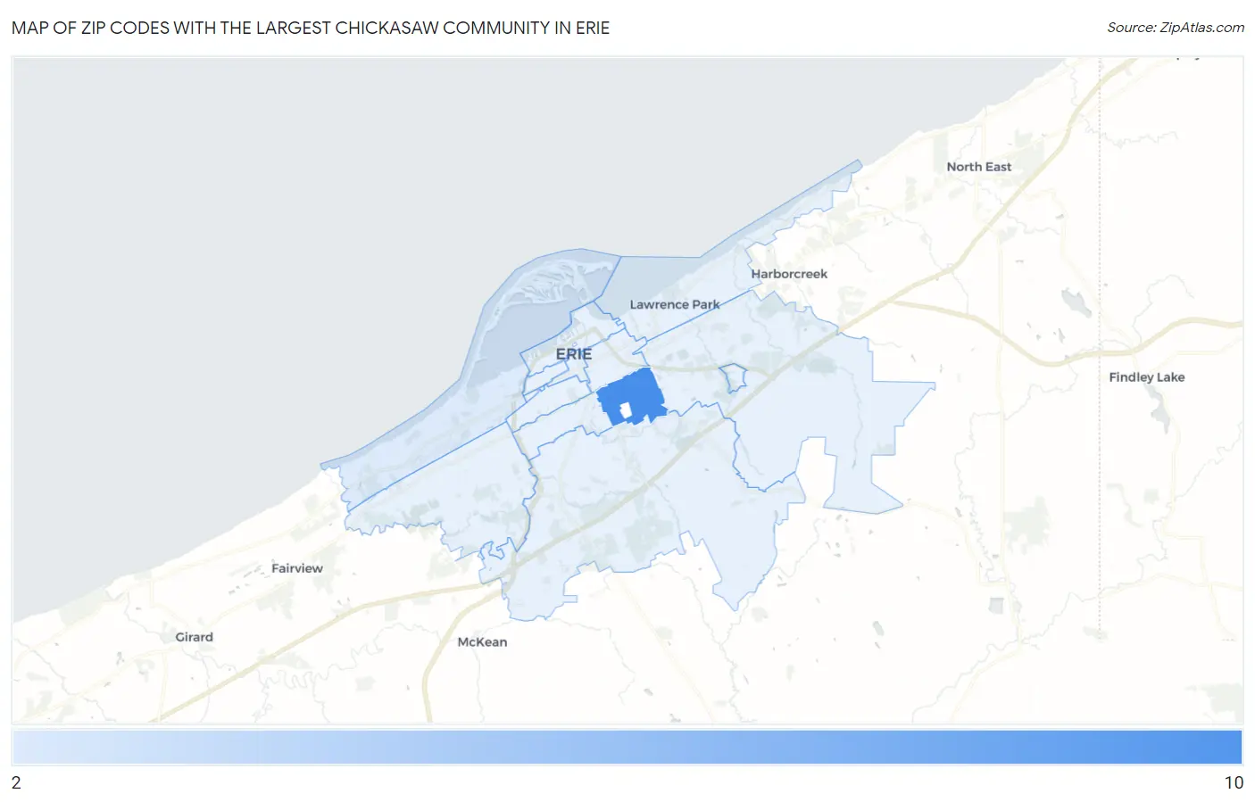 Zip Codes with the Largest Chickasaw Community in Erie Map