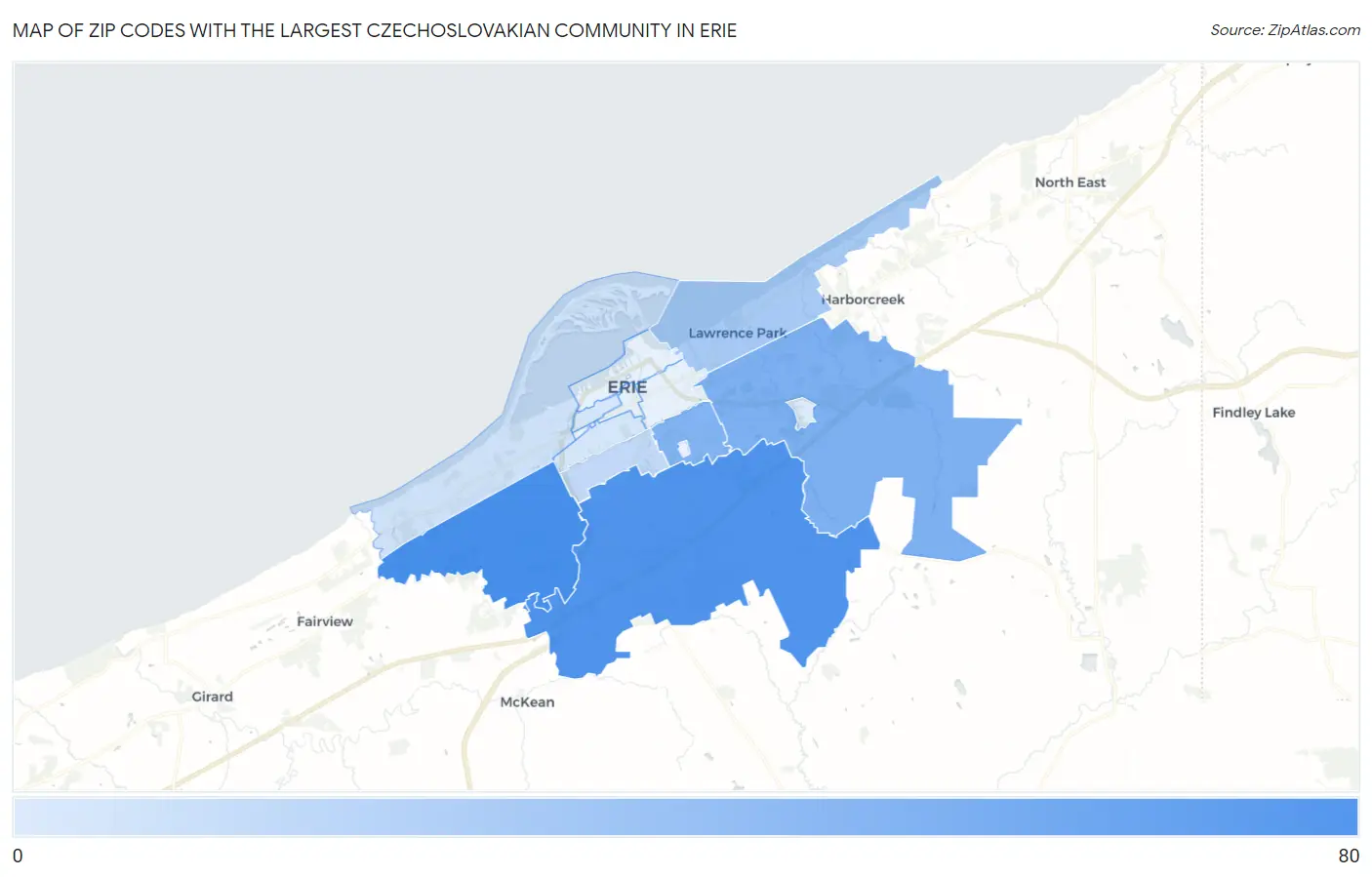 Zip Codes with the Largest Czechoslovakian Community in Erie Map