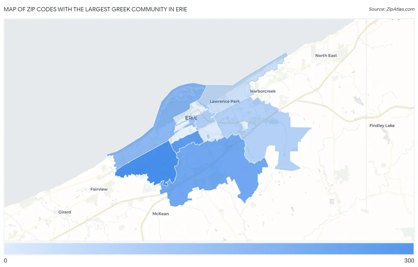 Zip Codes with the Largest Greek Community in Erie Map