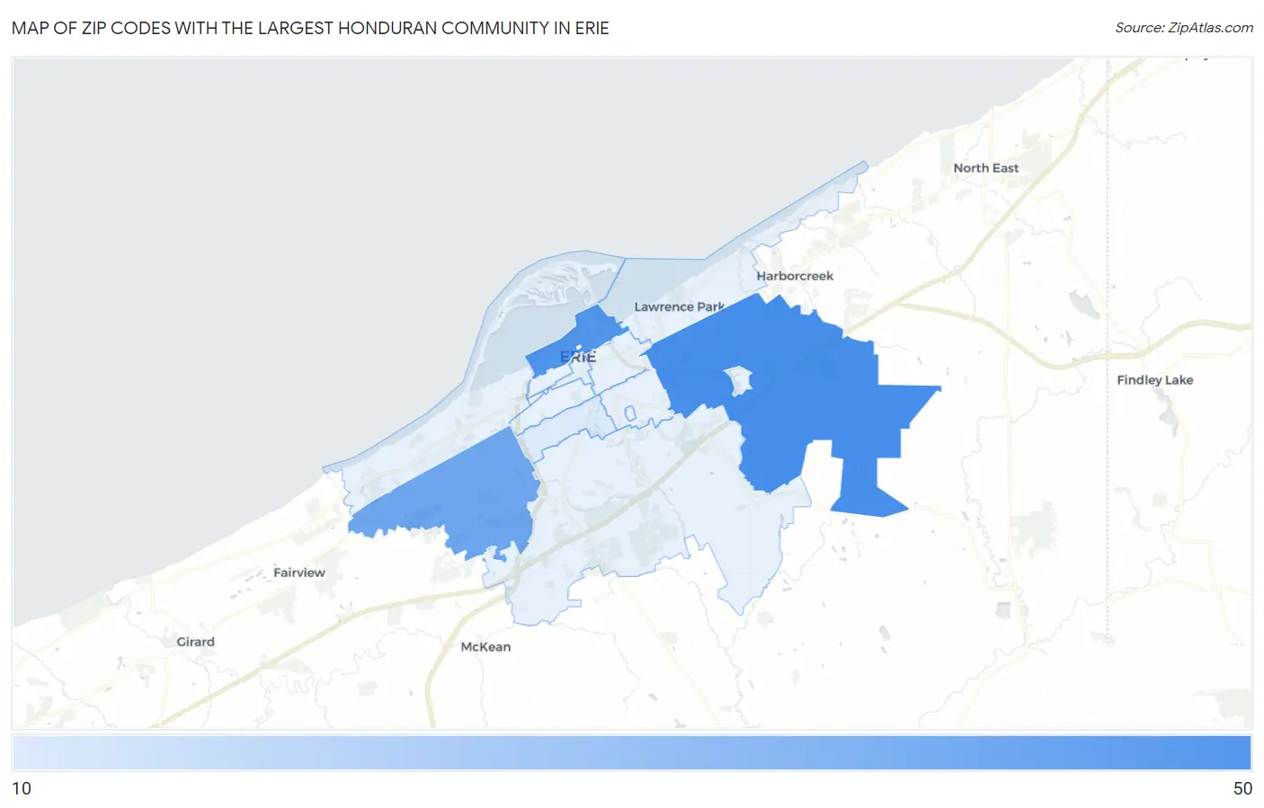 Zip Codes with the Largest Honduran Community in Erie Map
