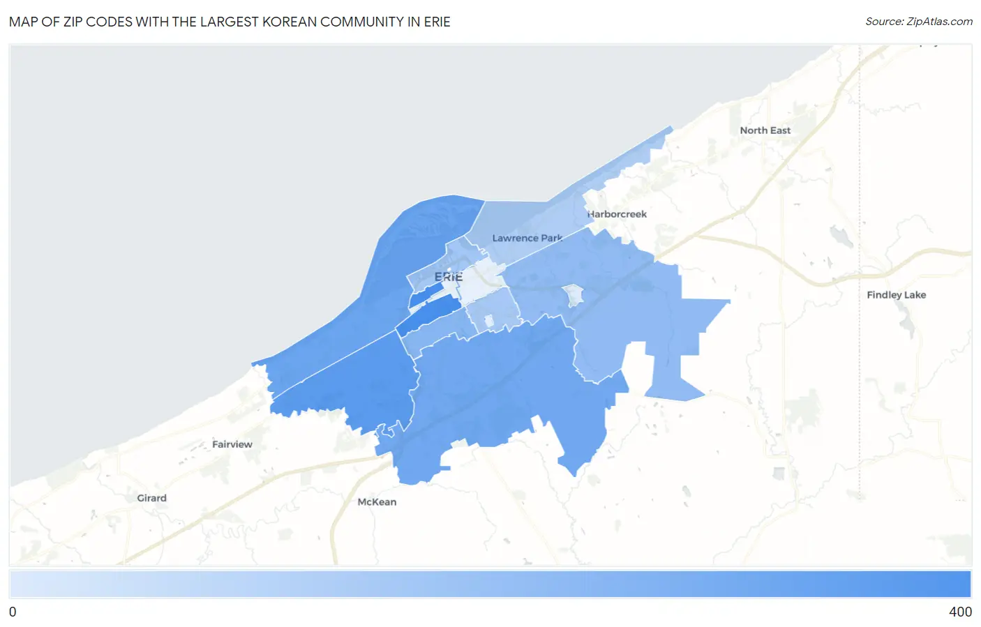 Zip Codes with the Largest Korean Community in Erie Map