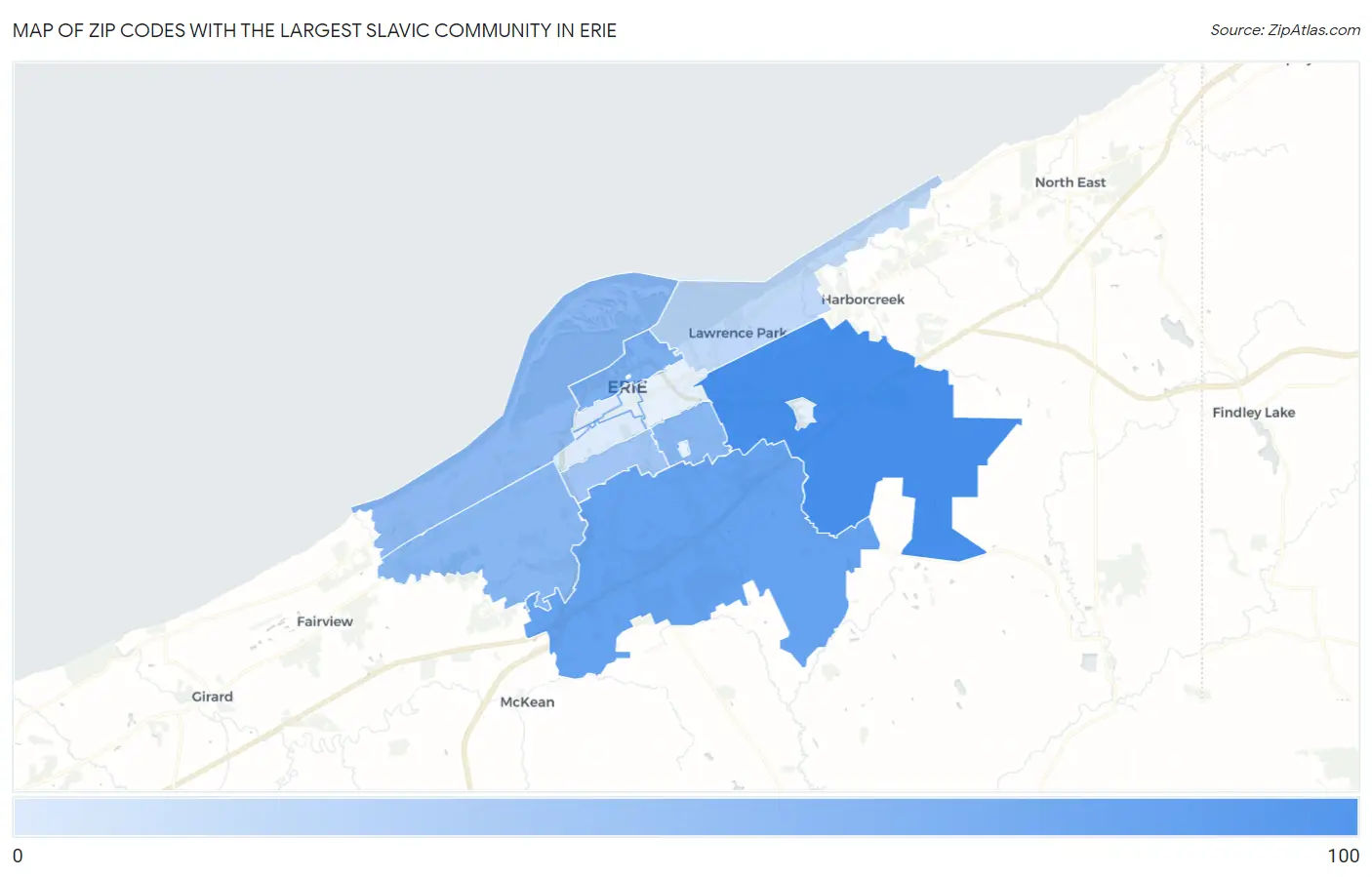 Zip Codes with the Largest Slavic Community in Erie Map