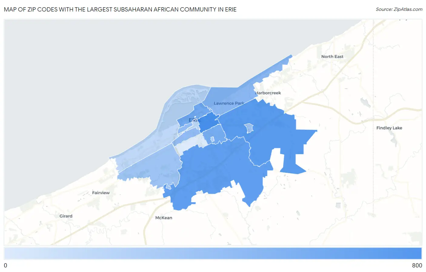 Zip Codes with the Largest Subsaharan African Community in Erie Map