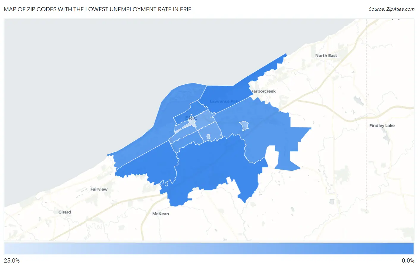 Zip Codes with the Lowest Unemployment Rate in Erie Map