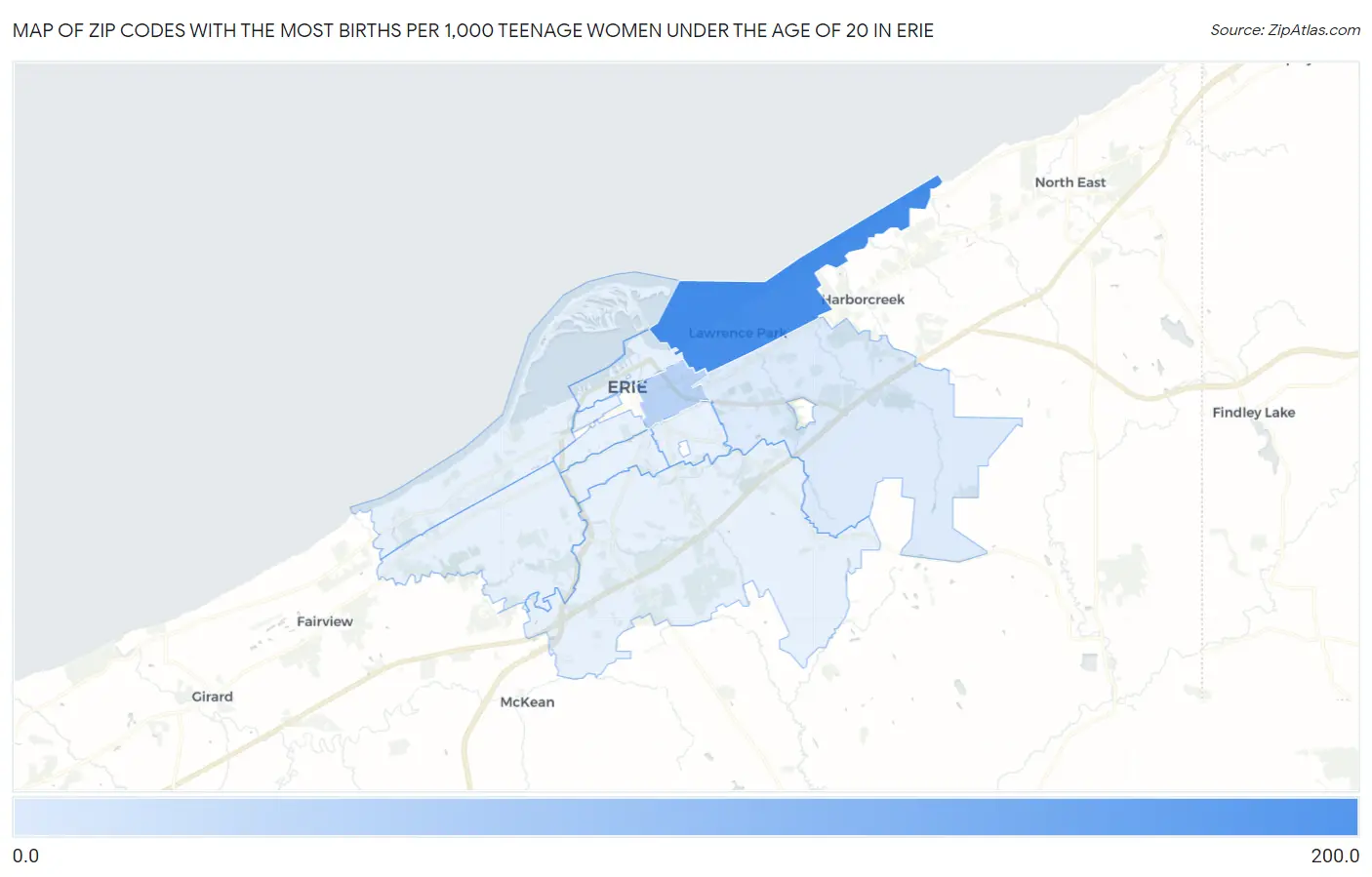 Zip Codes with the Most Births per 1,000 Teenage Women Under the Age of 20 in Erie Map