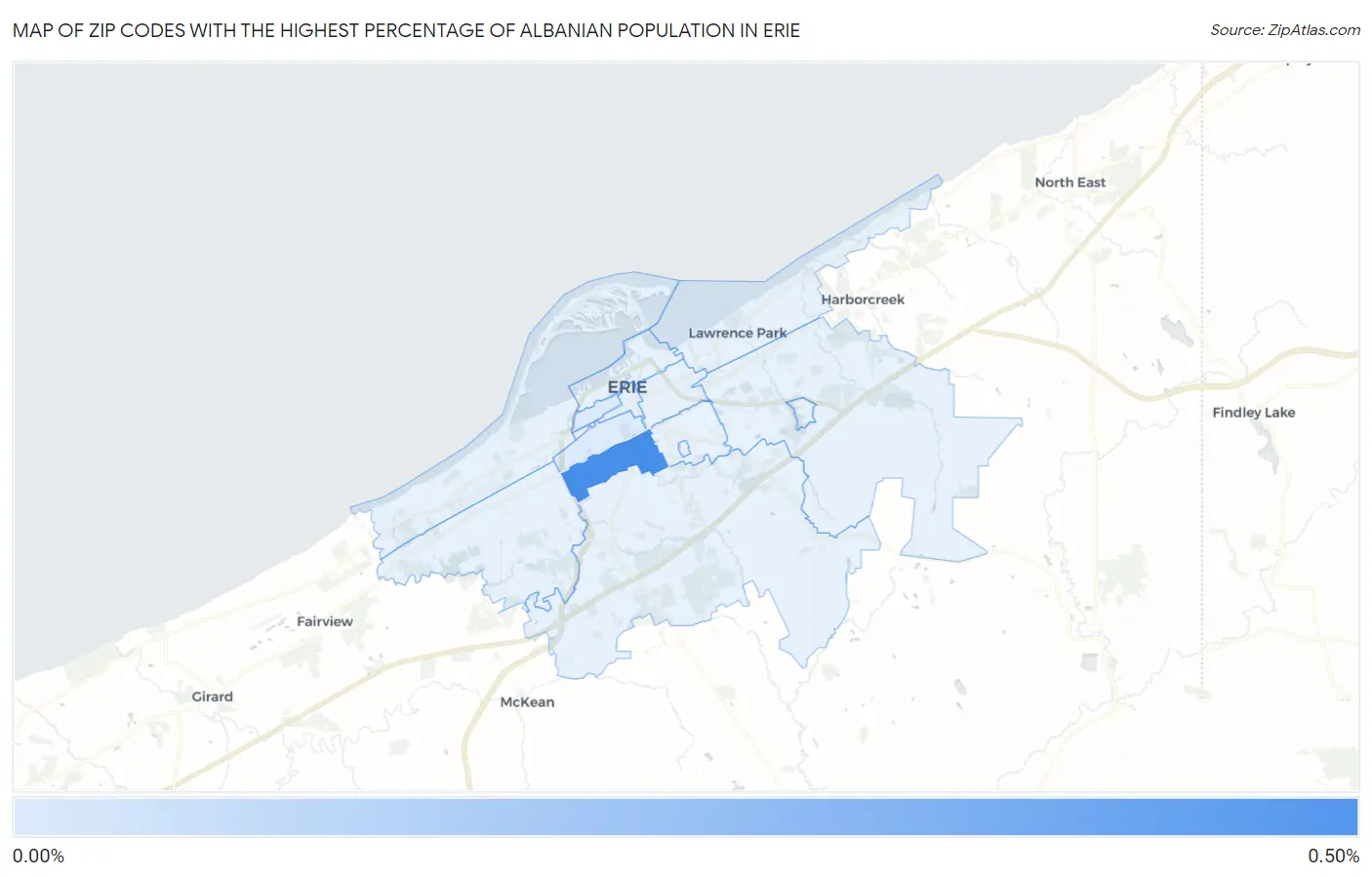 Zip Codes with the Highest Percentage of Albanian Population in Erie Map