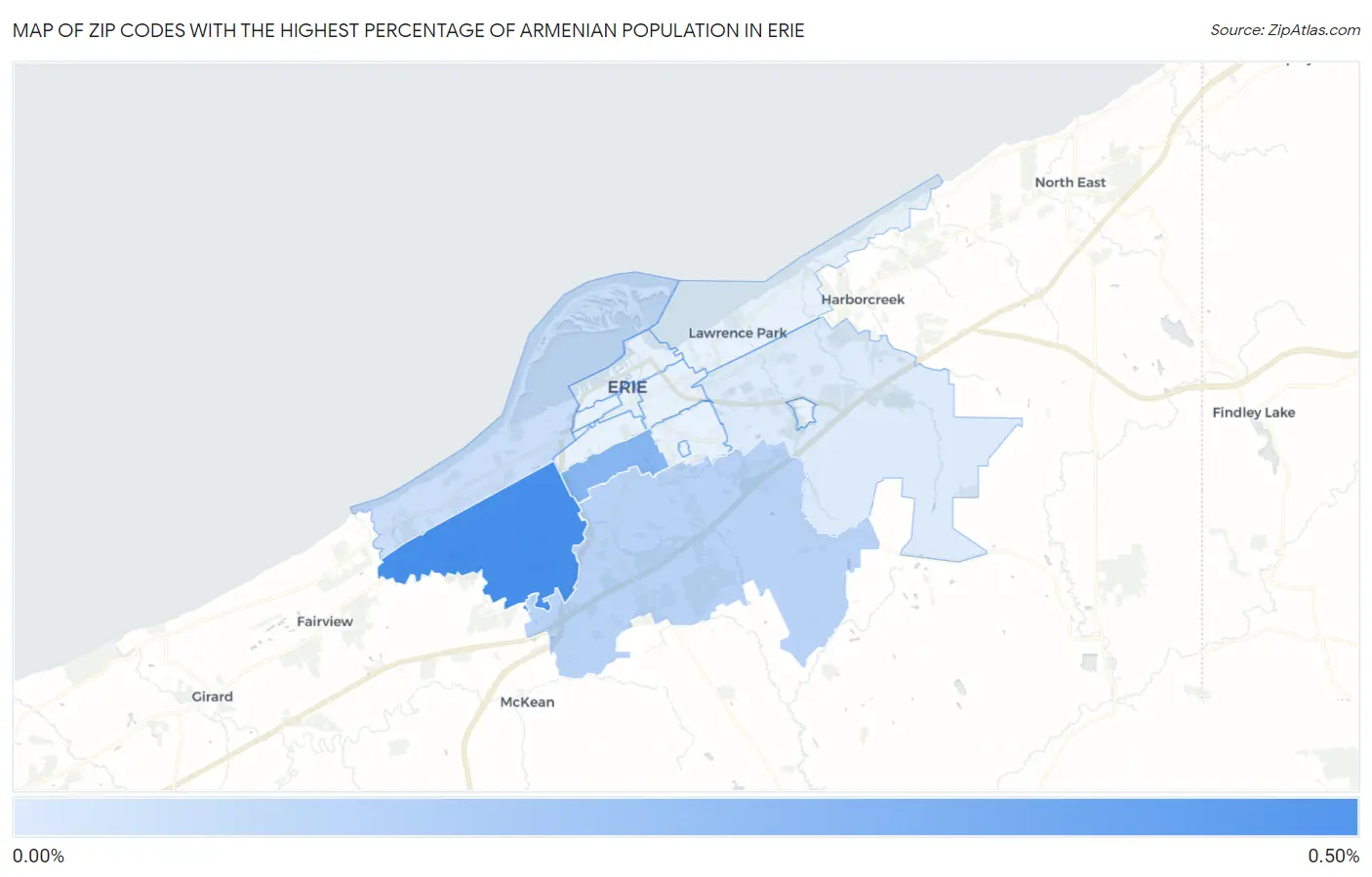 Zip Codes with the Highest Percentage of Armenian Population in Erie Map