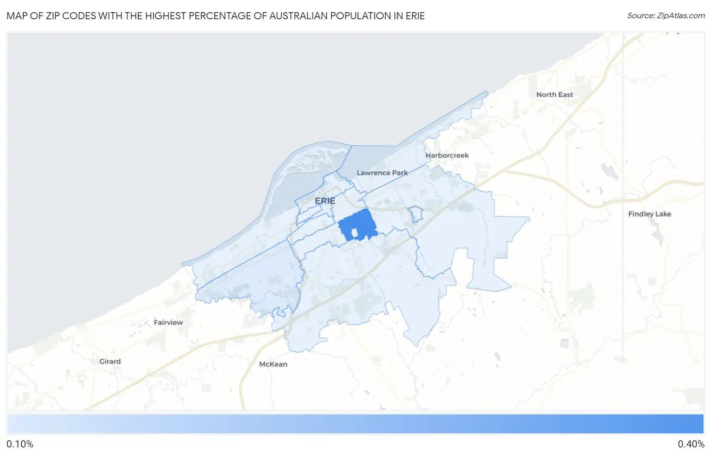 Zip Codes with the Highest Percentage of Australian Population in Erie Map