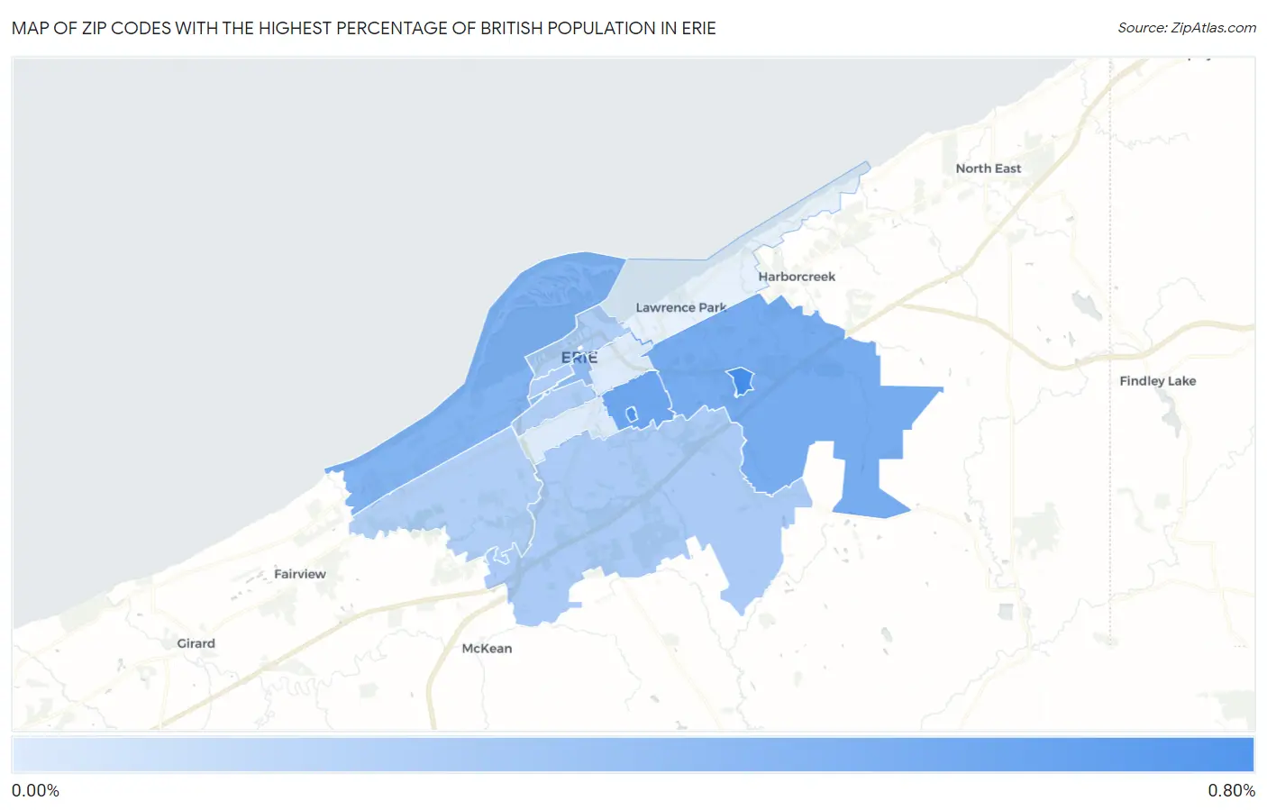 Zip Codes with the Highest Percentage of British Population in Erie Map