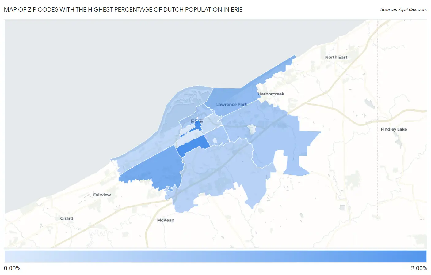Zip Codes with the Highest Percentage of Dutch Population in Erie Map