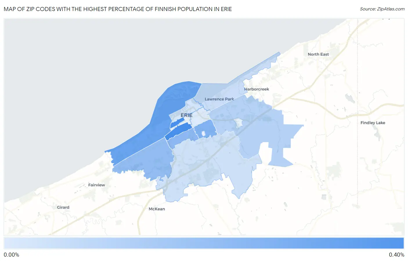 Zip Codes with the Highest Percentage of Finnish Population in Erie Map