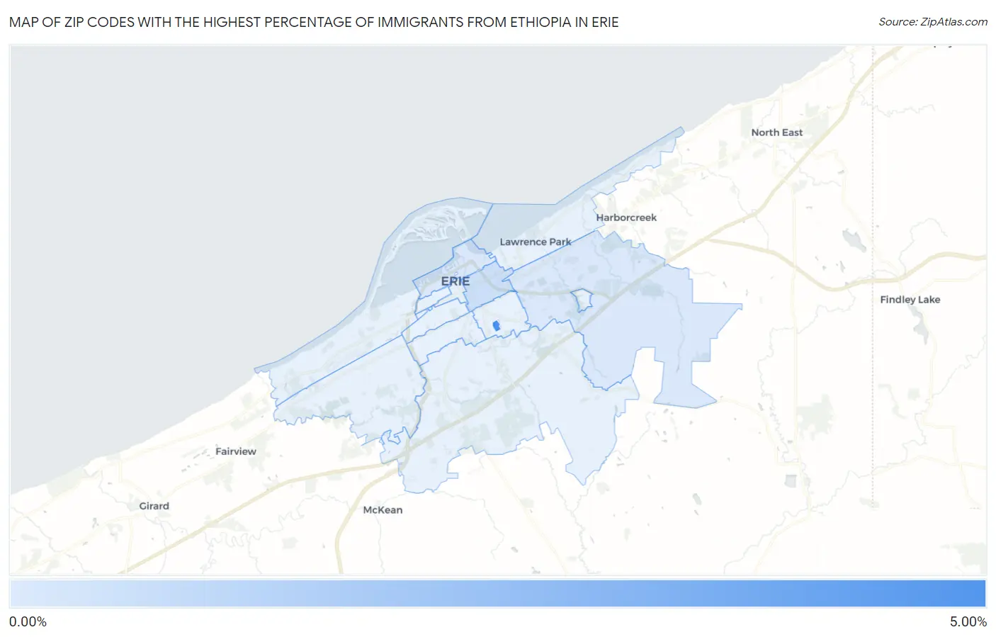 Zip Codes with the Highest Percentage of Immigrants from Ethiopia in Erie Map