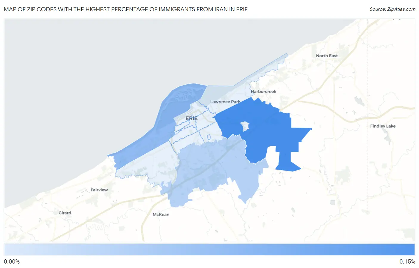 Zip Codes with the Highest Percentage of Immigrants from Iran in Erie Map