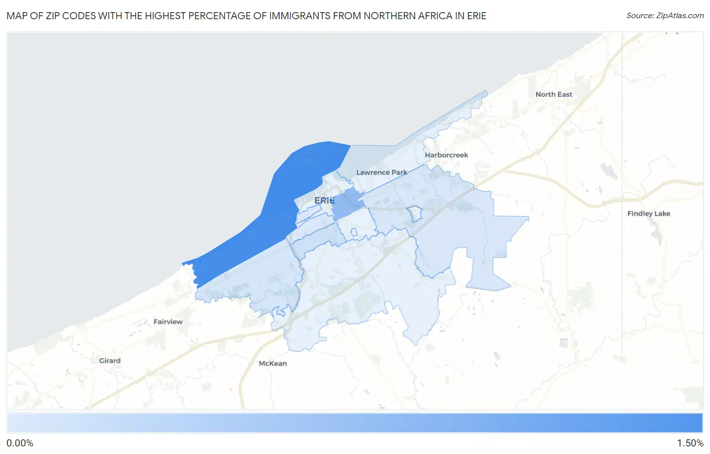 Zip Codes with the Highest Percentage of Immigrants from Northern Africa in Erie Map