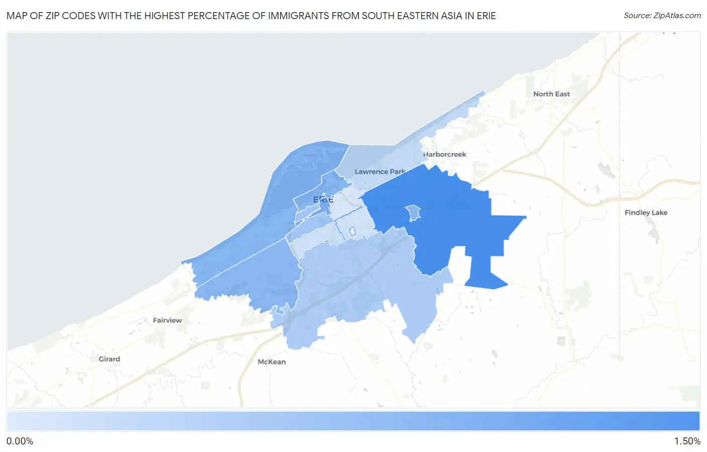 Zip Codes with the Highest Percentage of Immigrants from South Eastern Asia in Erie Map