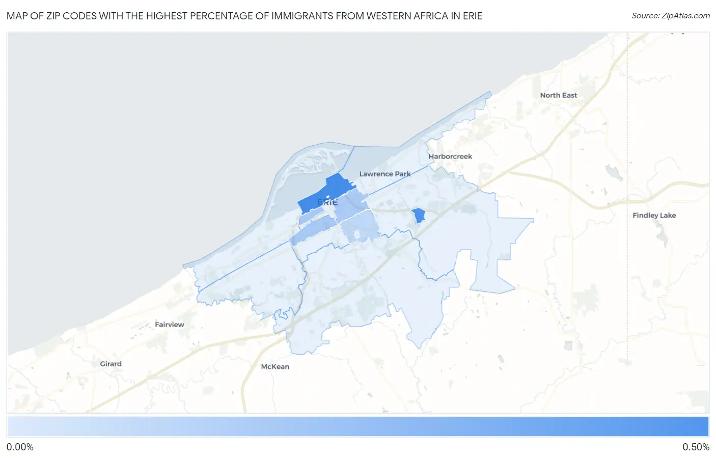 Zip Codes with the Highest Percentage of Immigrants from Western Africa in Erie Map