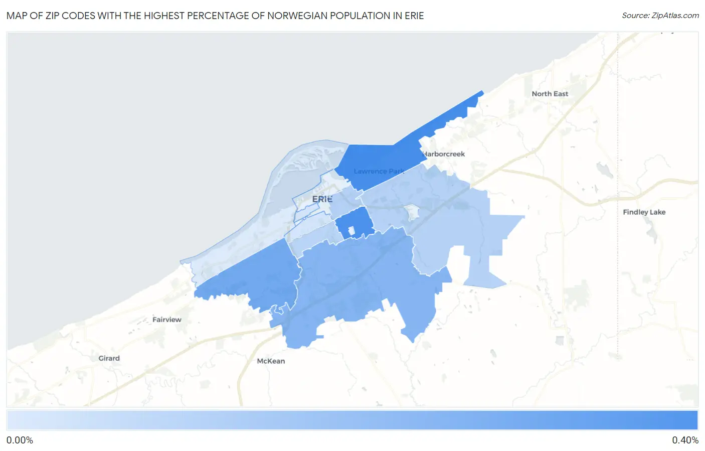 Zip Codes with the Highest Percentage of Norwegian Population in Erie Map