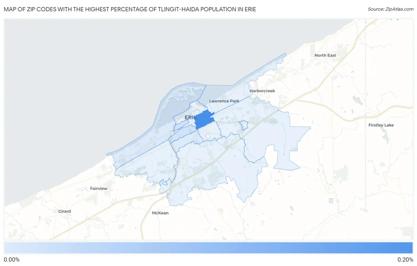 Zip Codes with the Highest Percentage of Tlingit-Haida Population in Erie Map