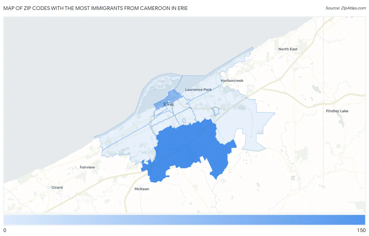 Zip Codes with the Most Immigrants from Cameroon in Erie Map