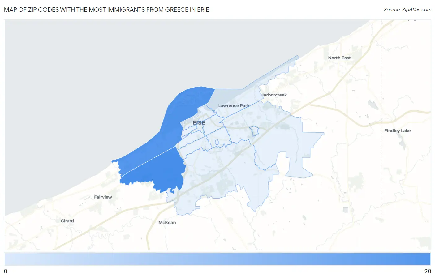 Zip Codes with the Most Immigrants from Greece in Erie Map
