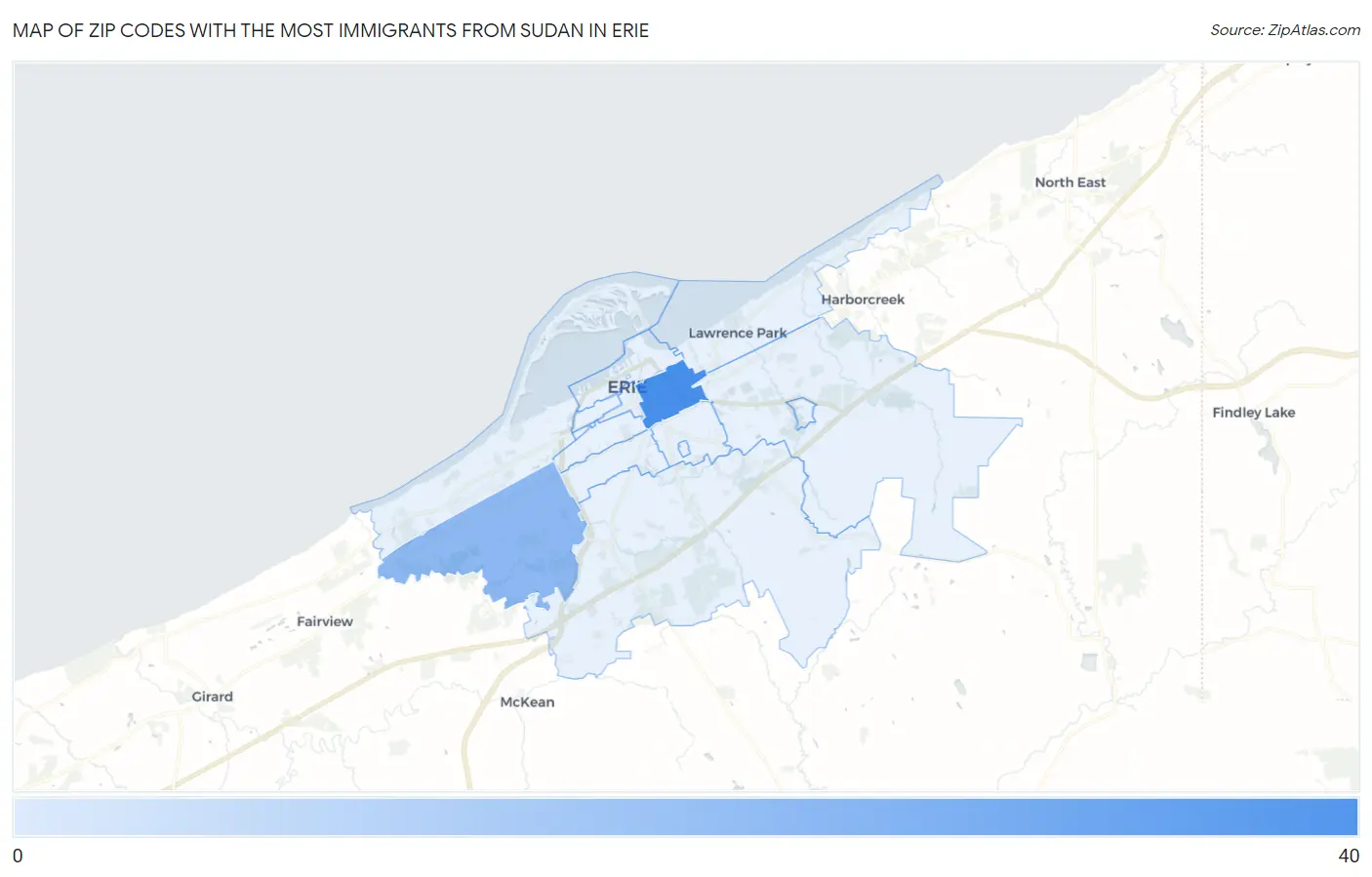 Zip Codes with the Most Immigrants from Sudan in Erie Map