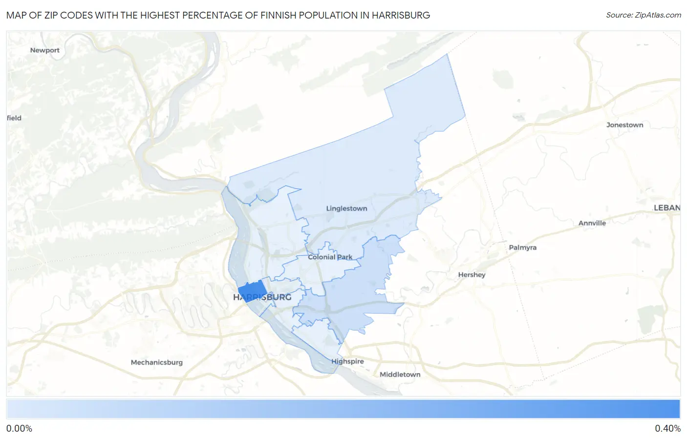 Zip Codes with the Highest Percentage of Finnish Population in Harrisburg Map