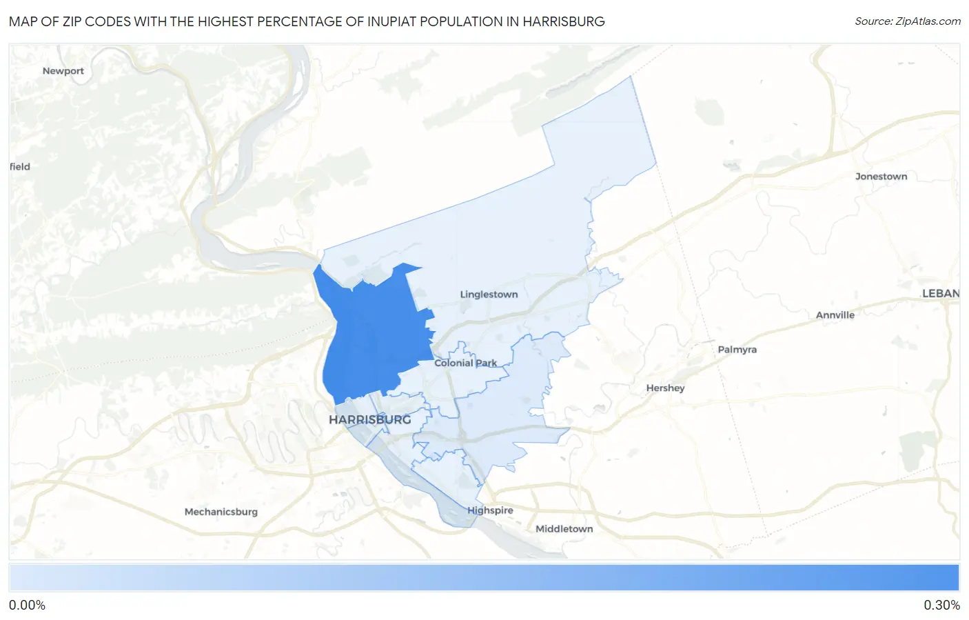 Zip Codes with the Highest Percentage of Inupiat Population in Harrisburg Map