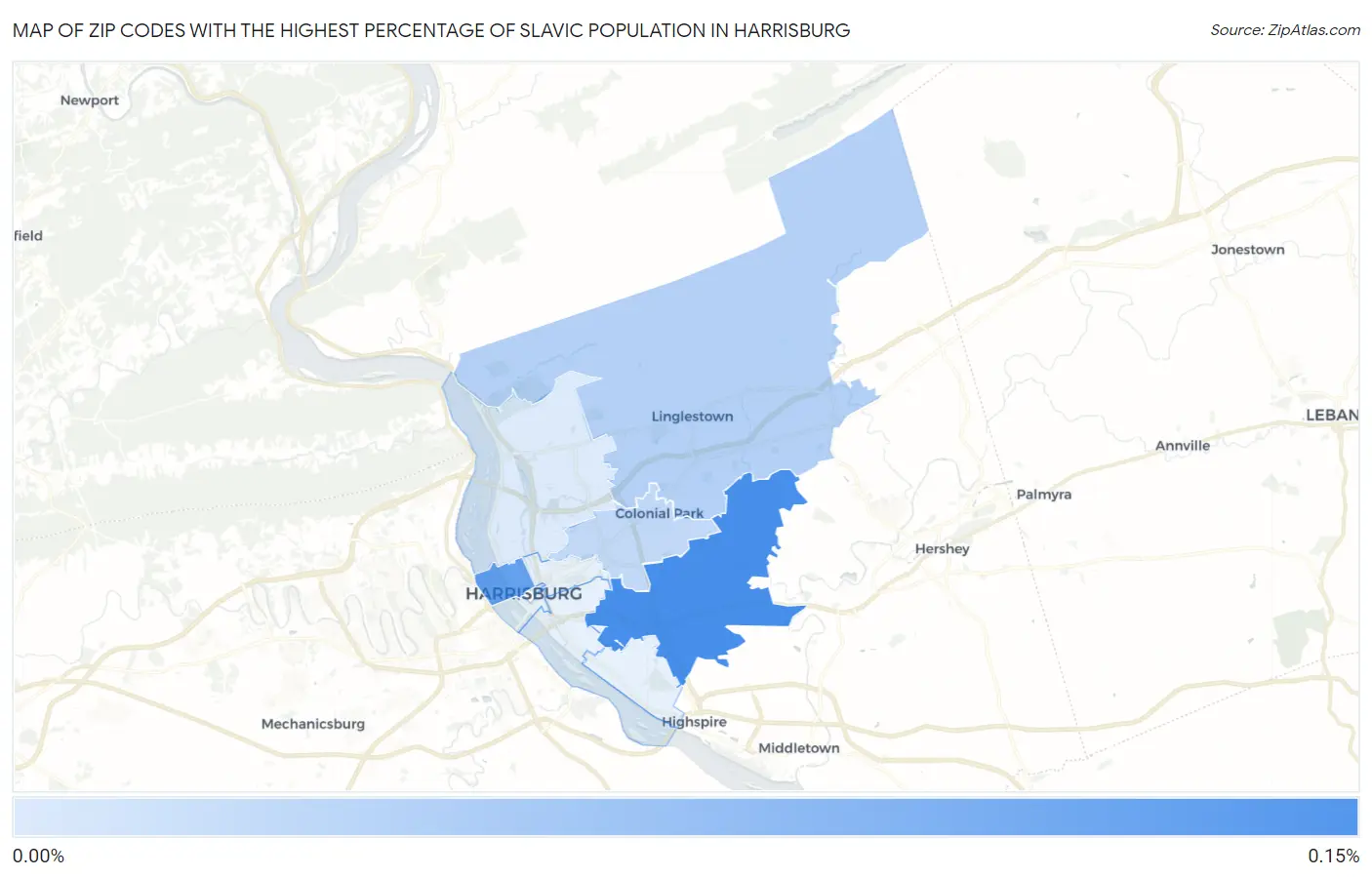 Zip Codes with the Highest Percentage of Slavic Population in Harrisburg Map