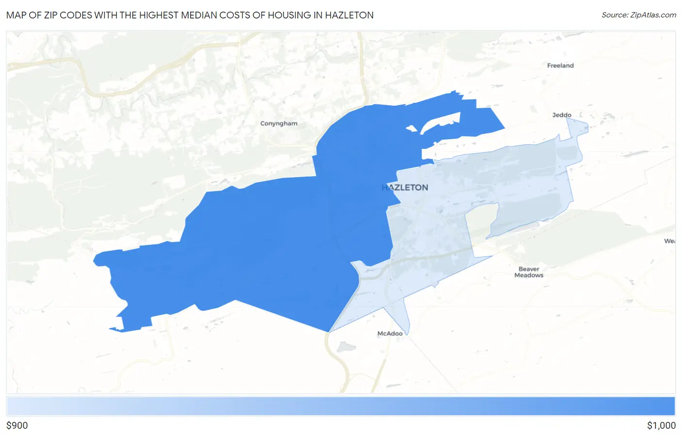 Zip Codes with the Highest Median Costs of Housing in Hazleton Map