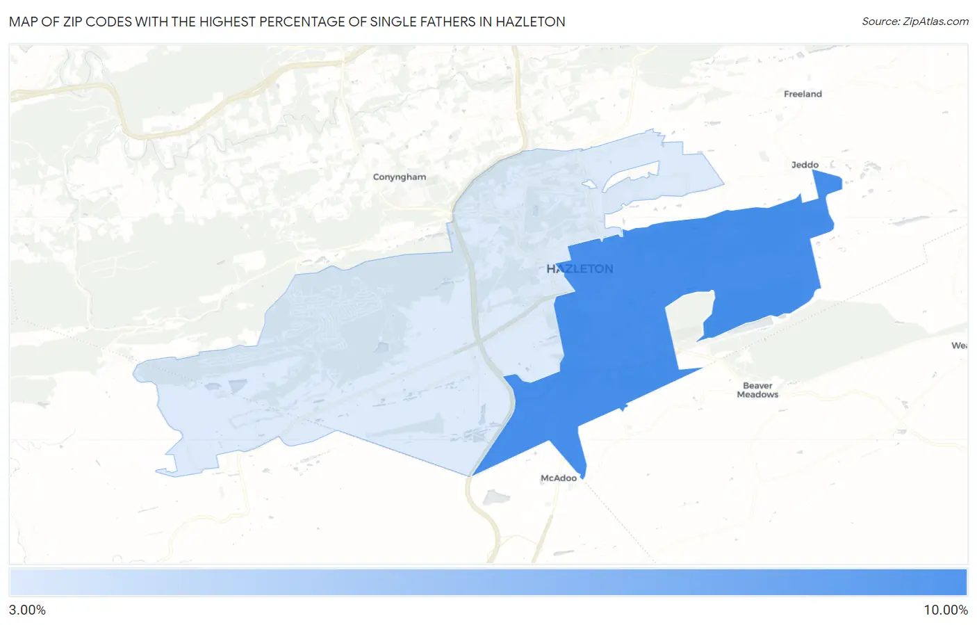 Zip Codes with the Highest Percentage of Single Fathers in Hazleton Map