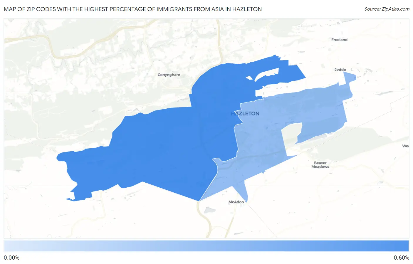 Zip Codes with the Highest Percentage of Immigrants from Asia in Hazleton Map