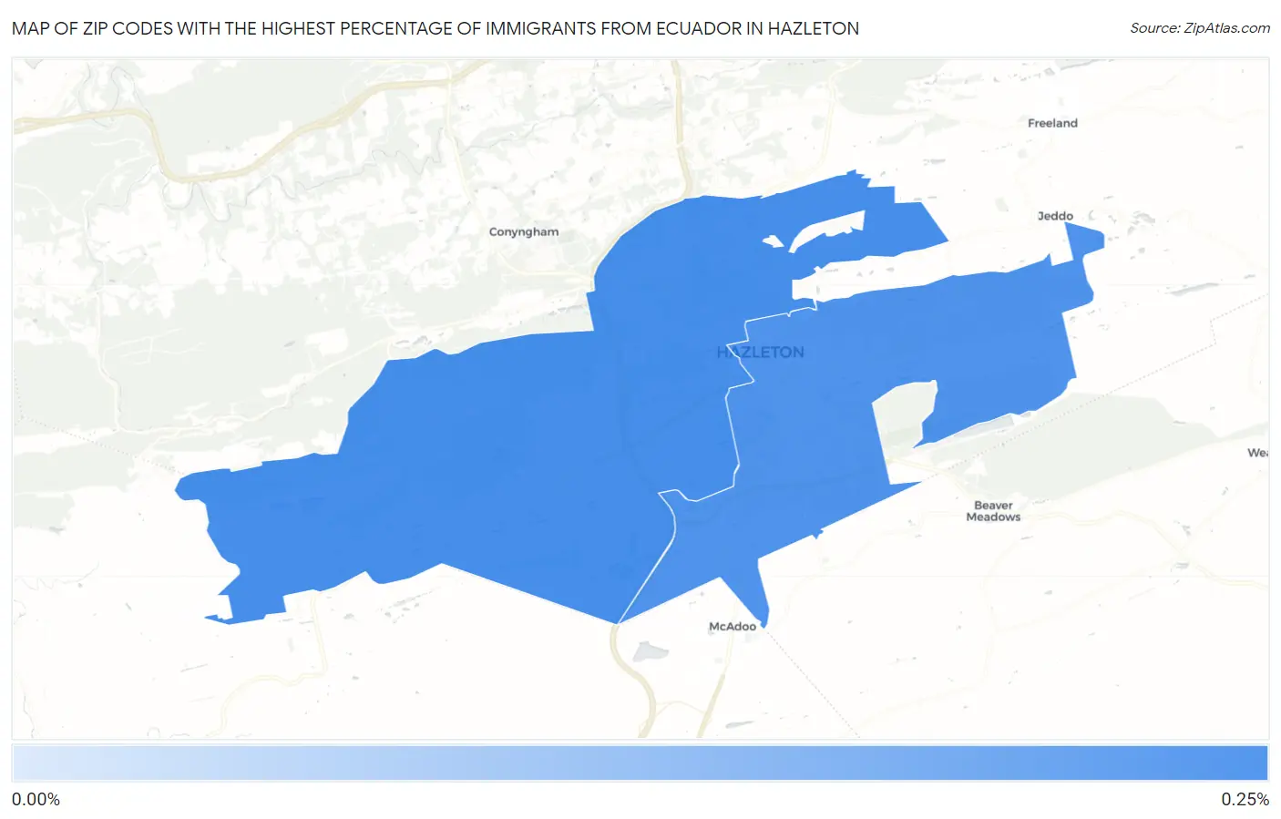 Zip Codes with the Highest Percentage of Immigrants from Ecuador in Hazleton Map