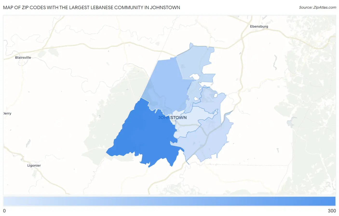 Zip Codes with the Largest Lebanese Community in Johnstown Map