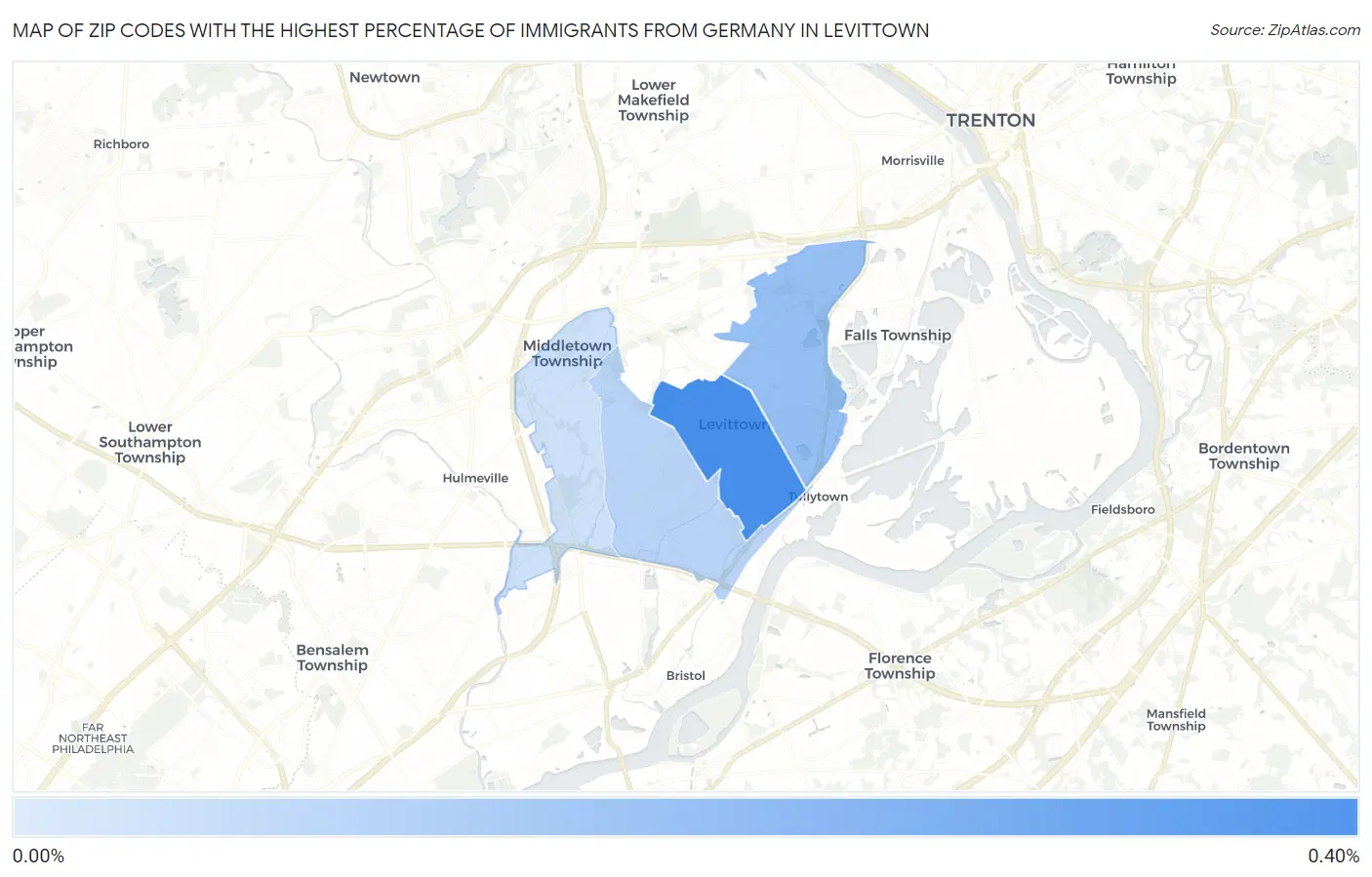 Zip Codes with the Highest Percentage of Immigrants from Germany in Levittown Map
