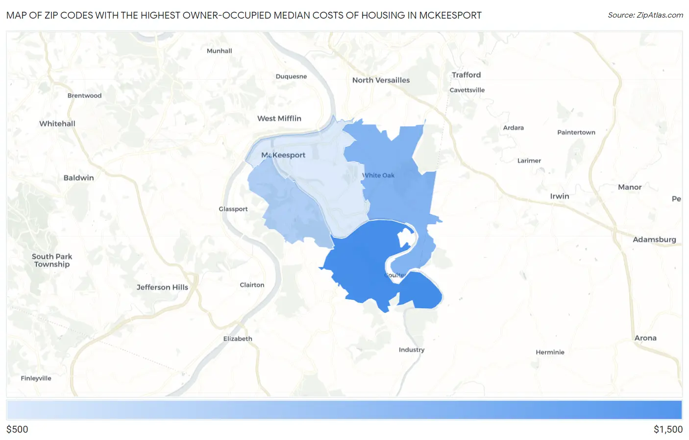 Zip Codes with the Highest Owner-Occupied Median Costs of Housing in Mckeesport Map