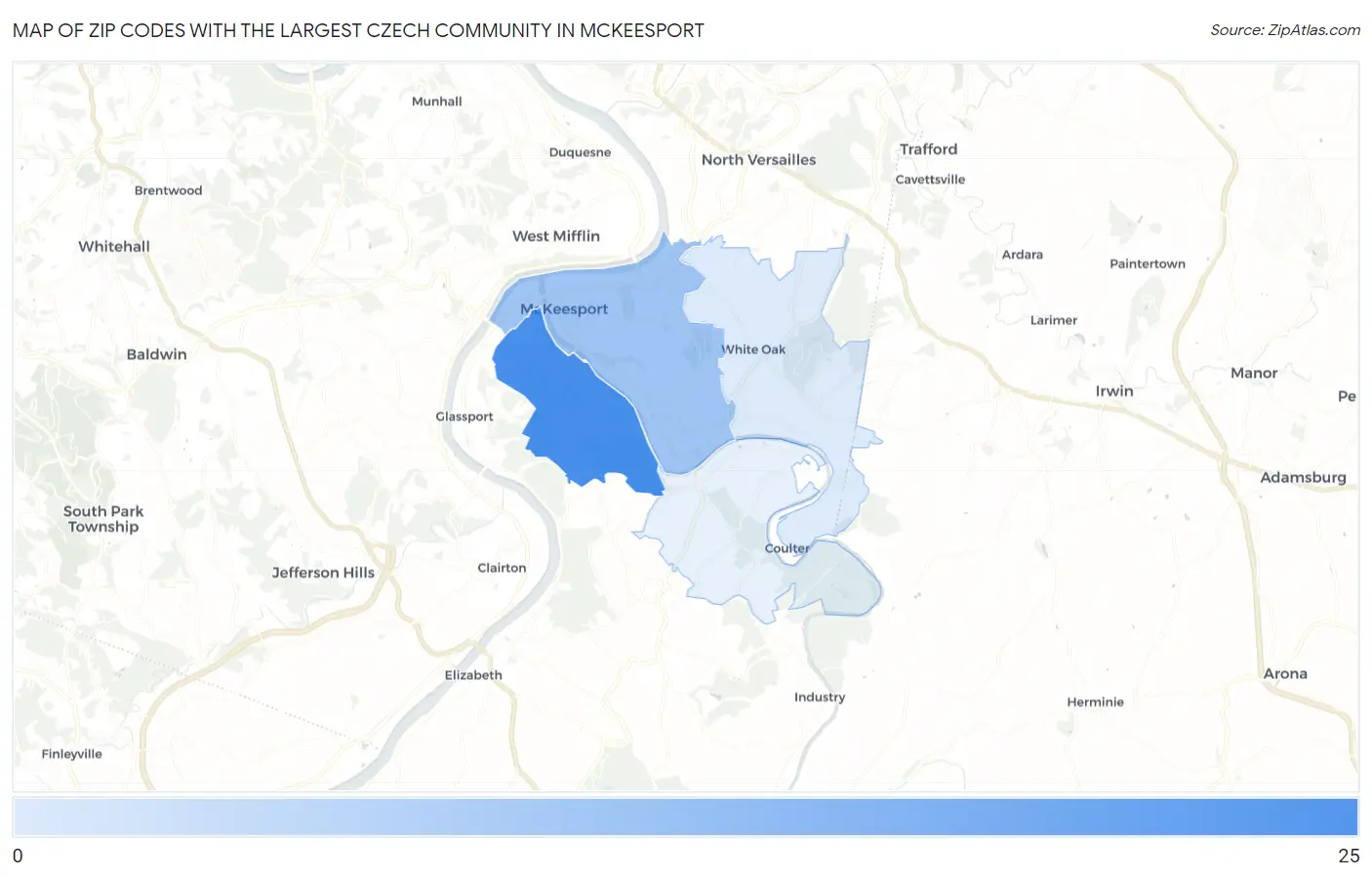 Zip Codes with the Largest Czech Community in Mckeesport Map
