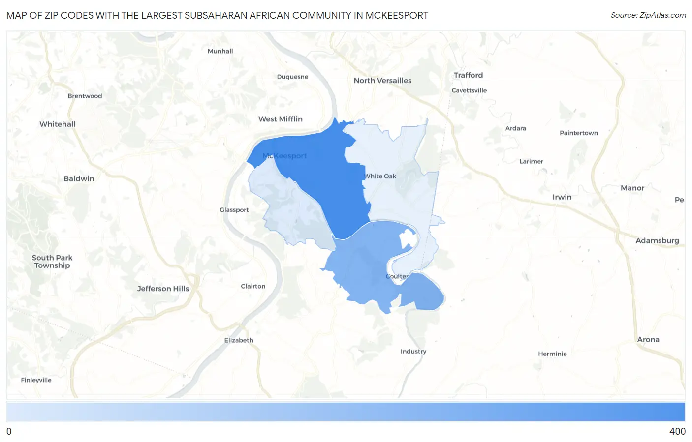 Zip Codes with the Largest Subsaharan African Community in Mckeesport Map
