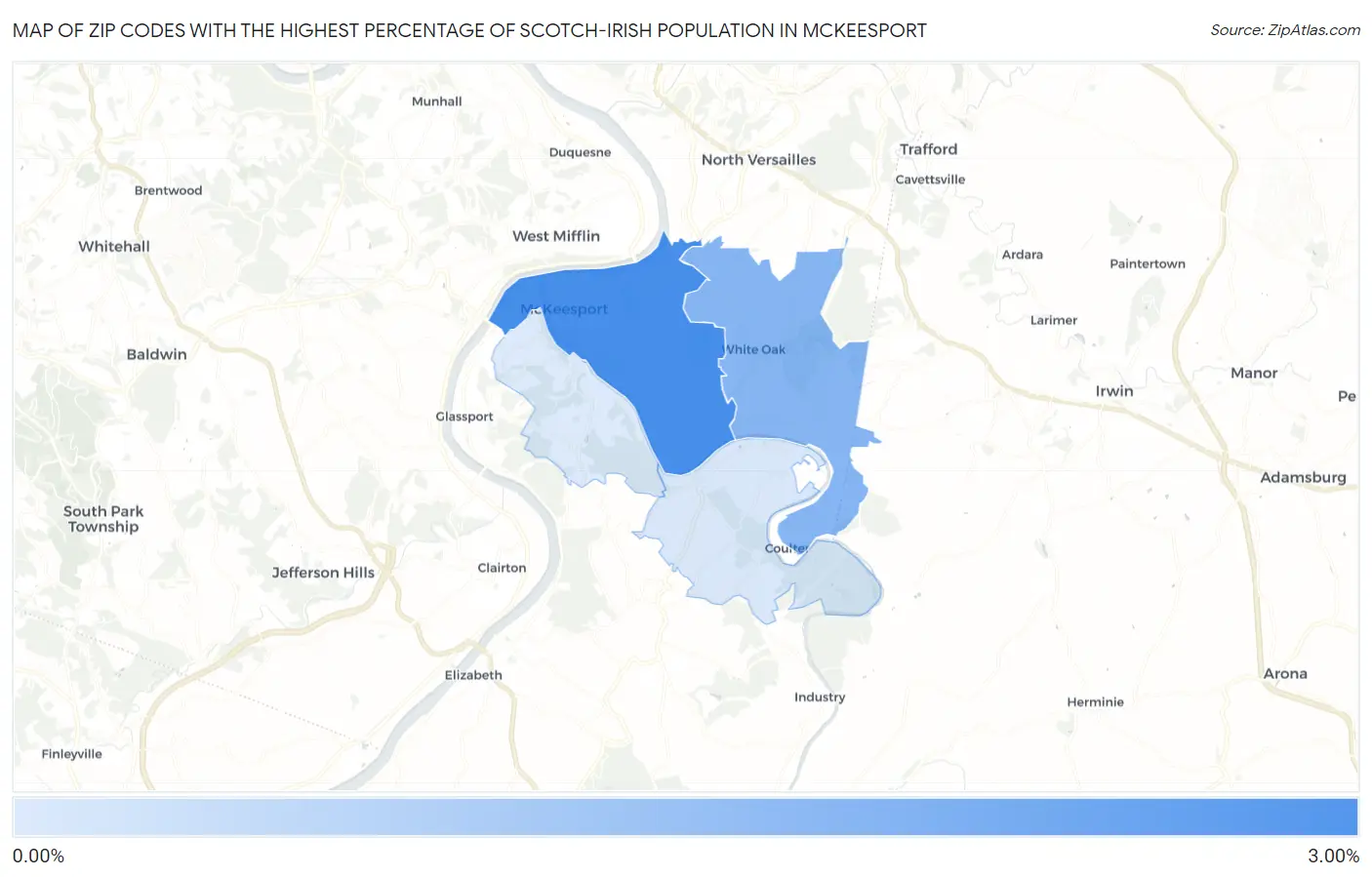 Zip Codes with the Highest Percentage of Scotch-Irish Population in Mckeesport Map