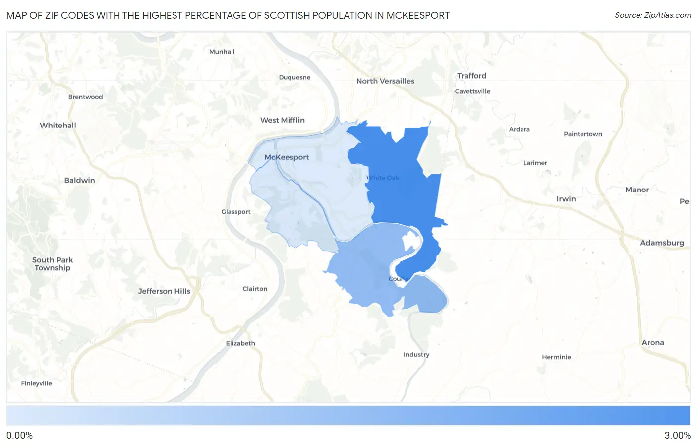 Zip Codes with the Highest Percentage of Scottish Population in Mckeesport Map