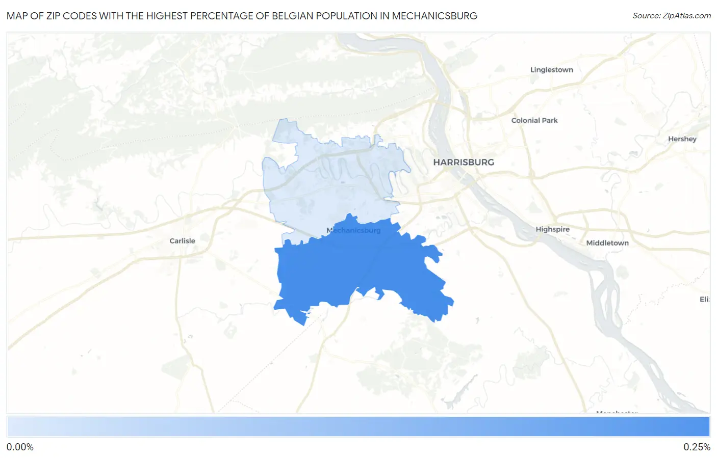 Zip Codes with the Highest Percentage of Belgian Population in Mechanicsburg Map