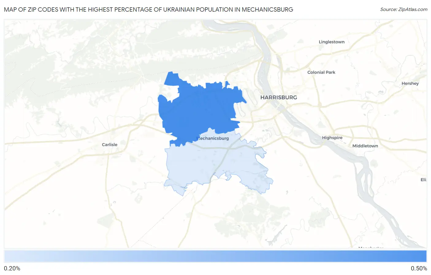 Zip Codes with the Highest Percentage of Ukrainian Population in Mechanicsburg Map