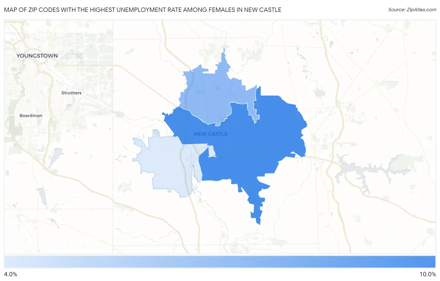 Zip Codes with the Highest Unemployment Rate Among Females in New Castle Map