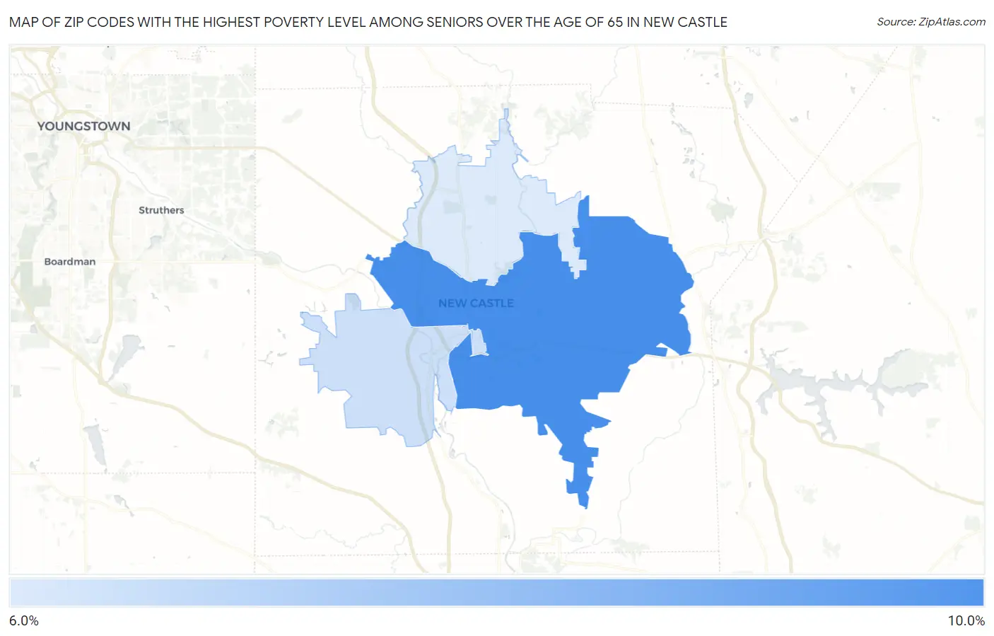 Zip Codes with the Highest Poverty Level Among Seniors Over the Age of 65 in New Castle Map