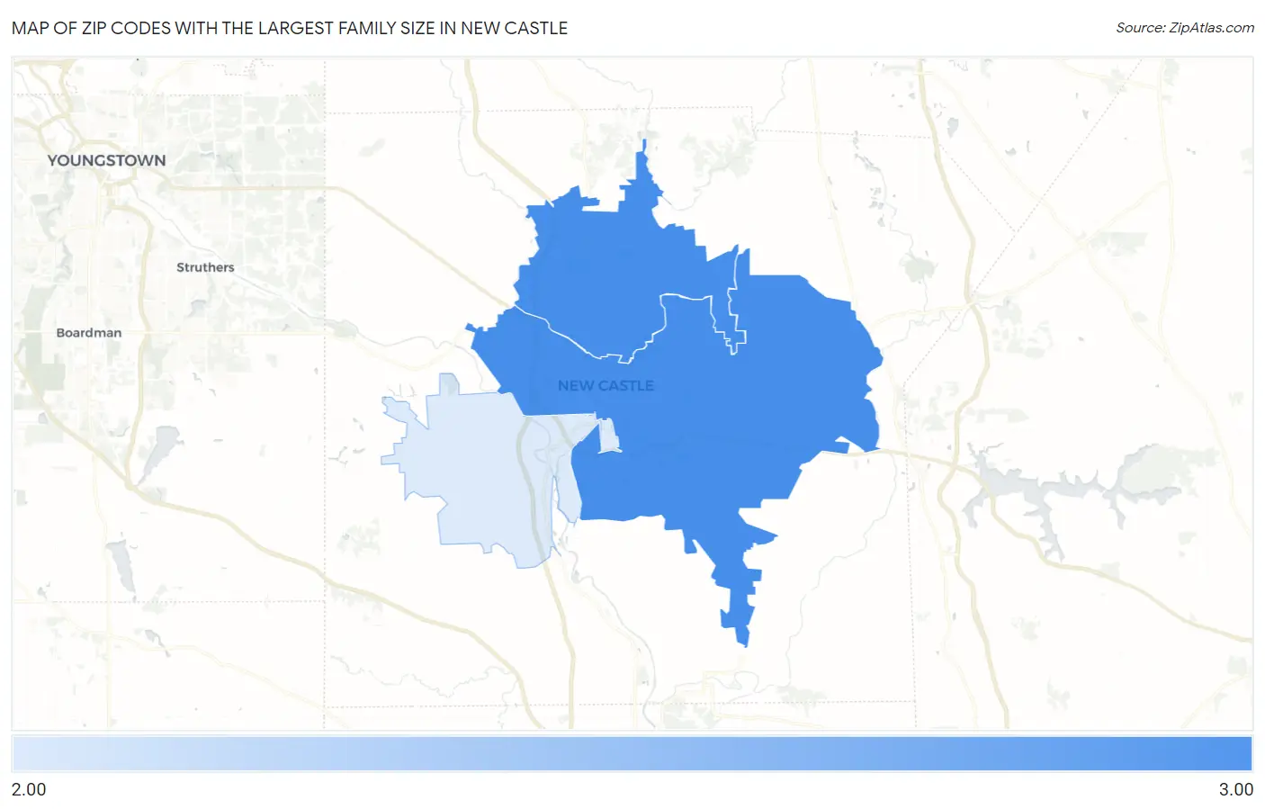 Zip Codes with the Largest Family Size in New Castle Map