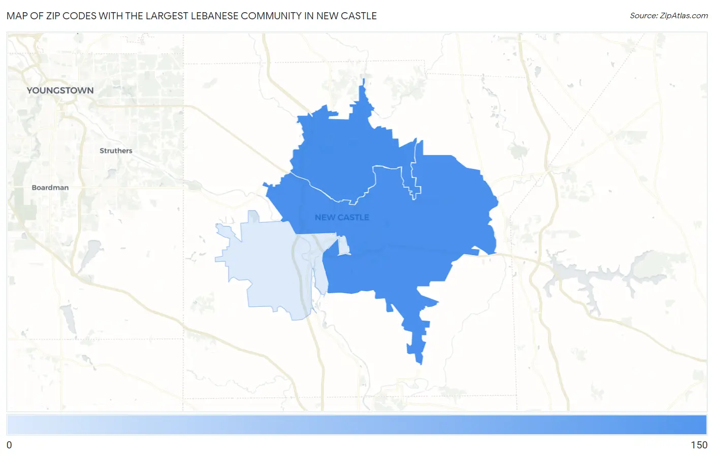 Zip Codes with the Largest Lebanese Community in New Castle Map