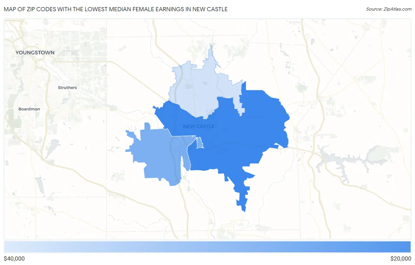 Zip Codes with the Lowest Median Female Earnings in New Castle Map