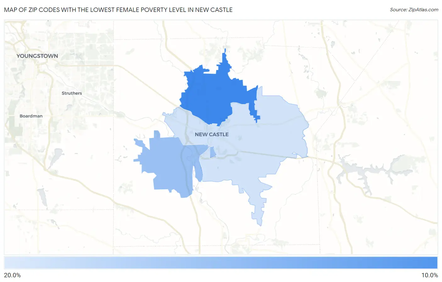 Zip Codes with the Lowest Female Poverty Level in New Castle Map