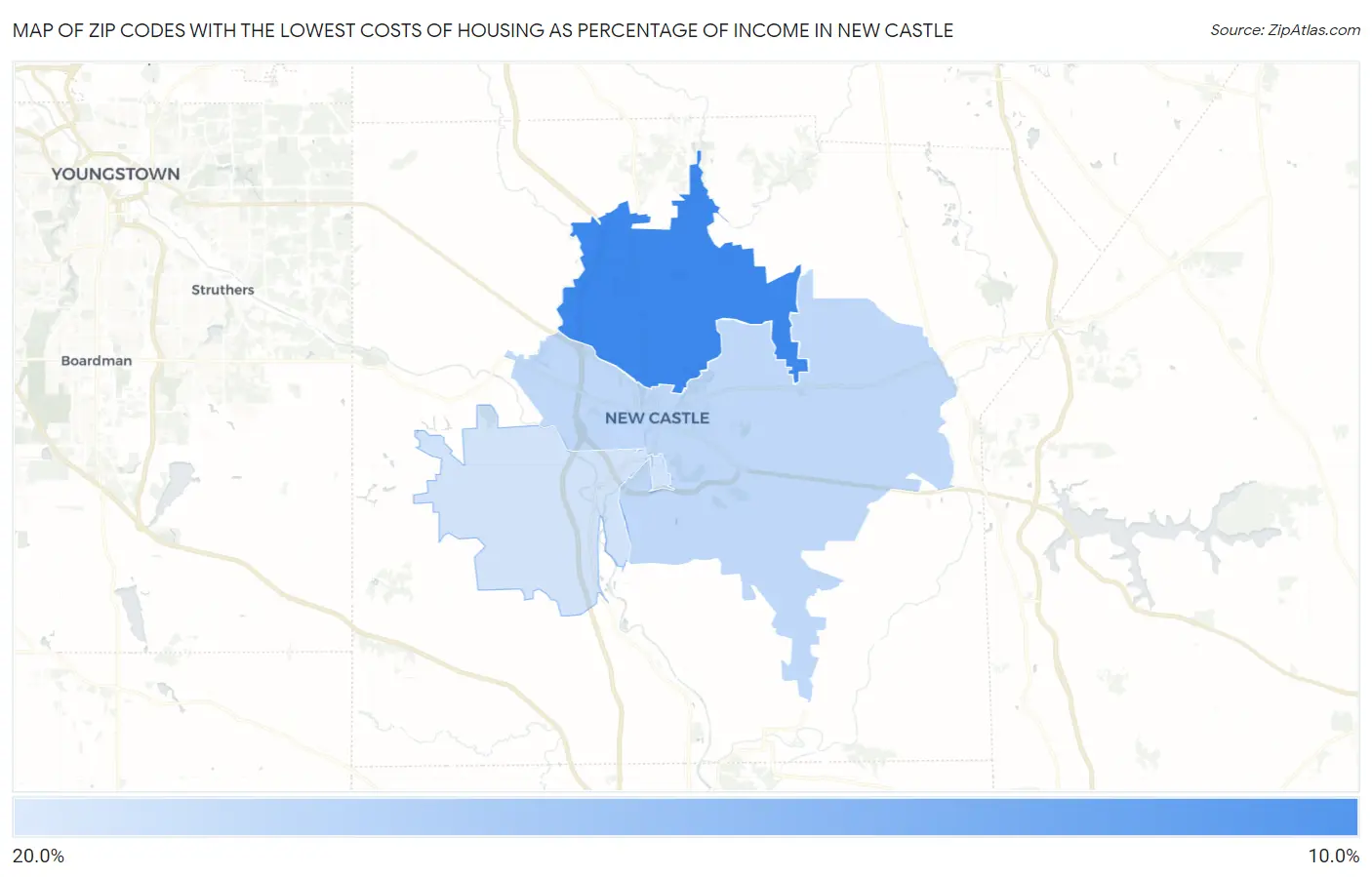 Zip Codes with the Lowest Costs of Housing as Percentage of Income in New Castle Map