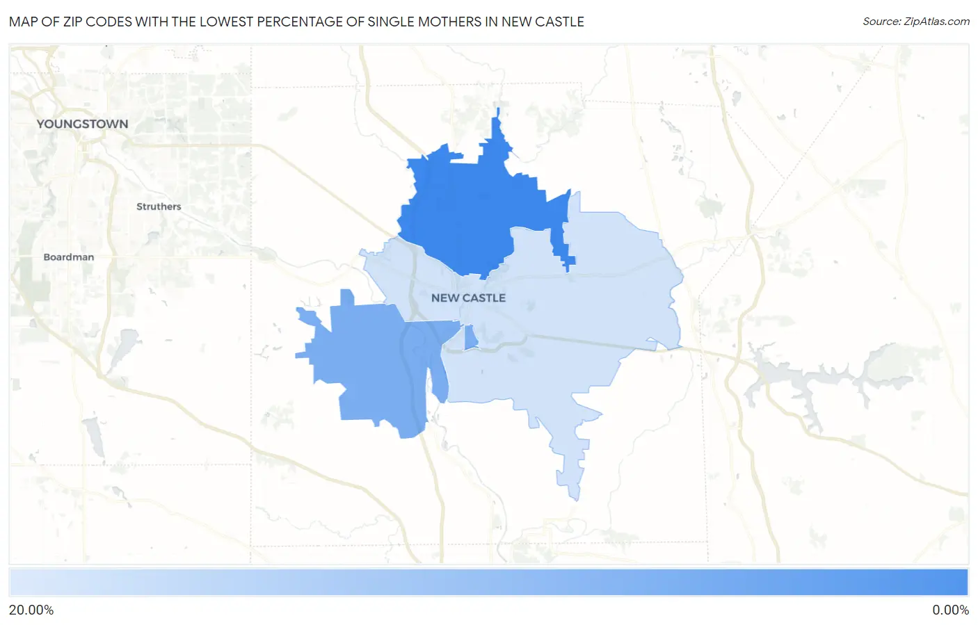 Zip Codes with the Lowest Percentage of Single Mothers in New Castle Map